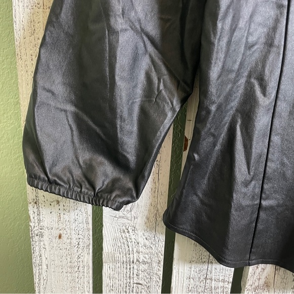 Cerule Black Faux Leather Top Womens Size XL Button Up V-neck Romantic Night Out - Picture 3 of 10